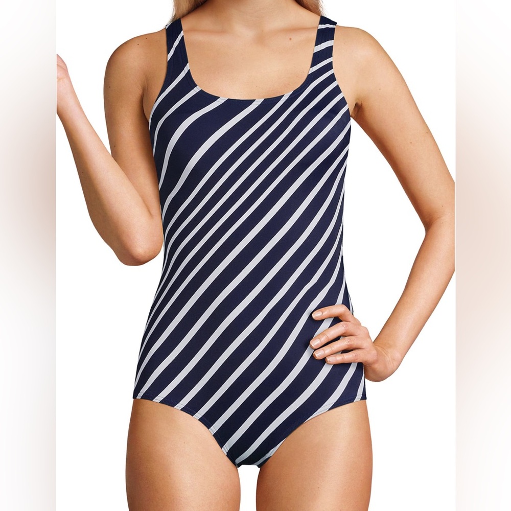 NWT Lands' End Tugless low leg Striped One-Piece Swimsuit